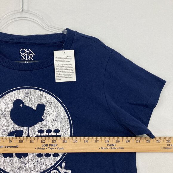 New Chaser Medium Navy Woodstock Bird On Guitar Crew Neck Short Sleeve Tee - Picture 5 of 8